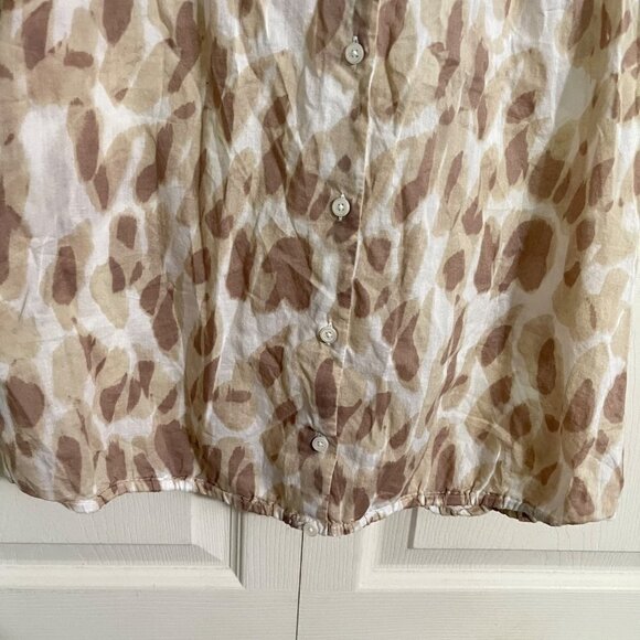 LOFT Womens Tan Button Ruffle Tie Neck Sleeveless Abstract Career Blouse Small - Picture 5 of 7